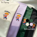 SONYUNARA(ソニョナラ)クリームボーイトレーナー韓国 韓国ファッション トレーナー スウェット 刺繍 オーバーサイズ カジュアル レディース ファッション【9/1up_ka】